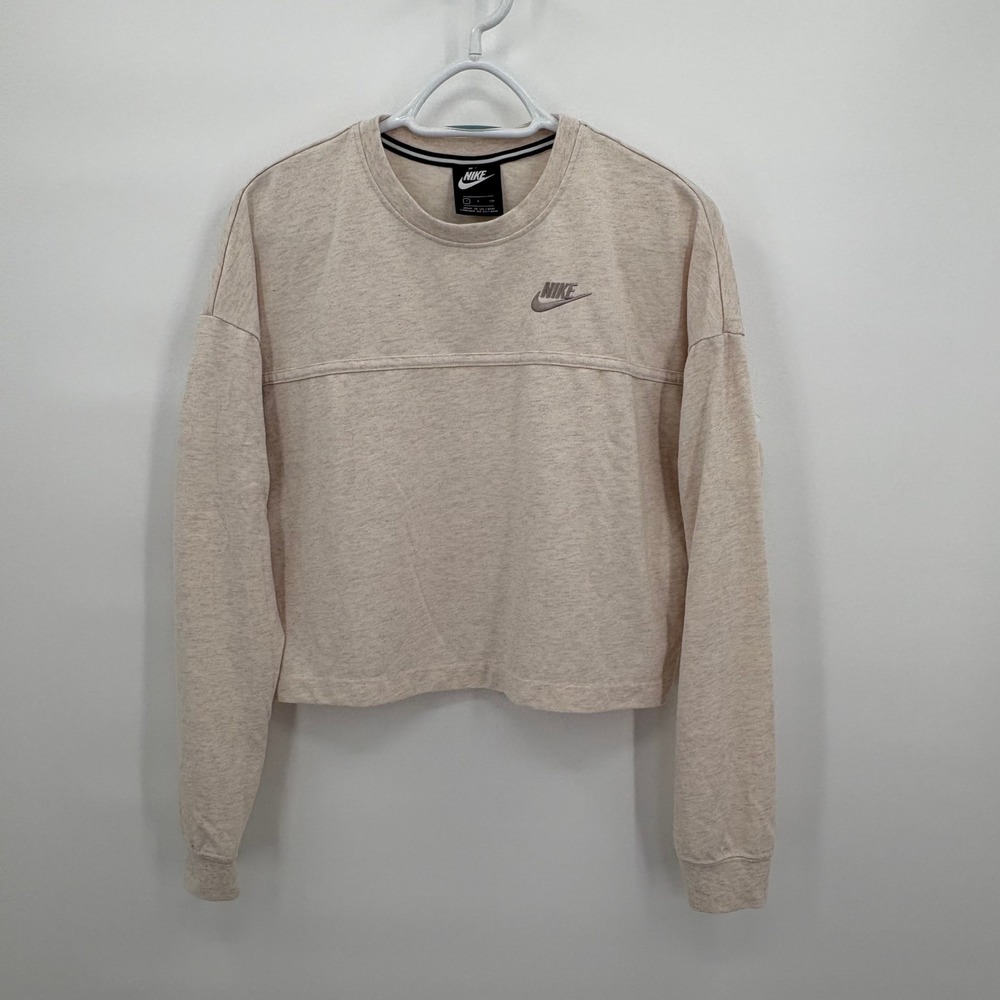 Nike Sportswear Womens Cropped Sweatshirt Oatmeal Heather AR3754-110 Small - Picture 1 of 9